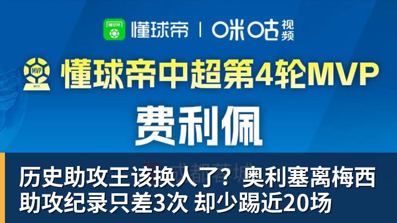 历史助攻王该换人了？奥利塞离梅西助攻纪录只差3次 却少踢近20场
