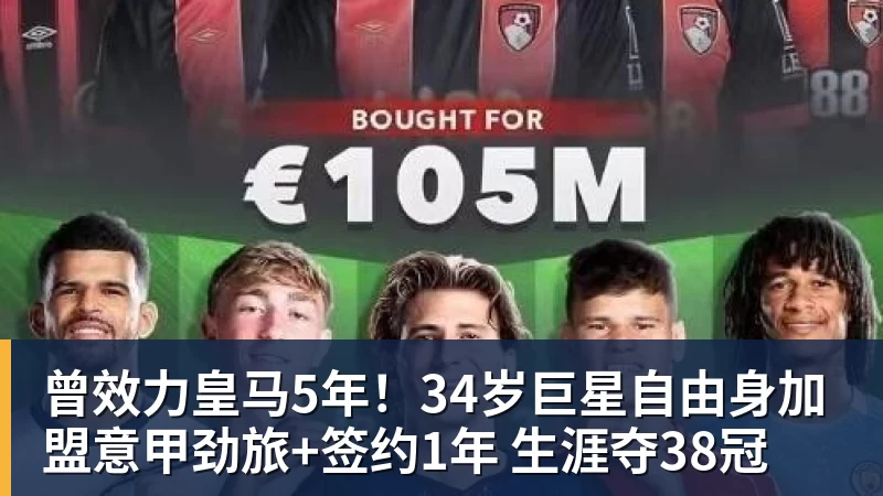 曾效力皇马5年！34岁巨星自由身加盟意甲劲旅+签约1年 生涯夺38冠